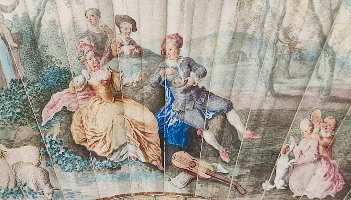 Ventaglio pieghevole dipinto Luigi XV-photo-3