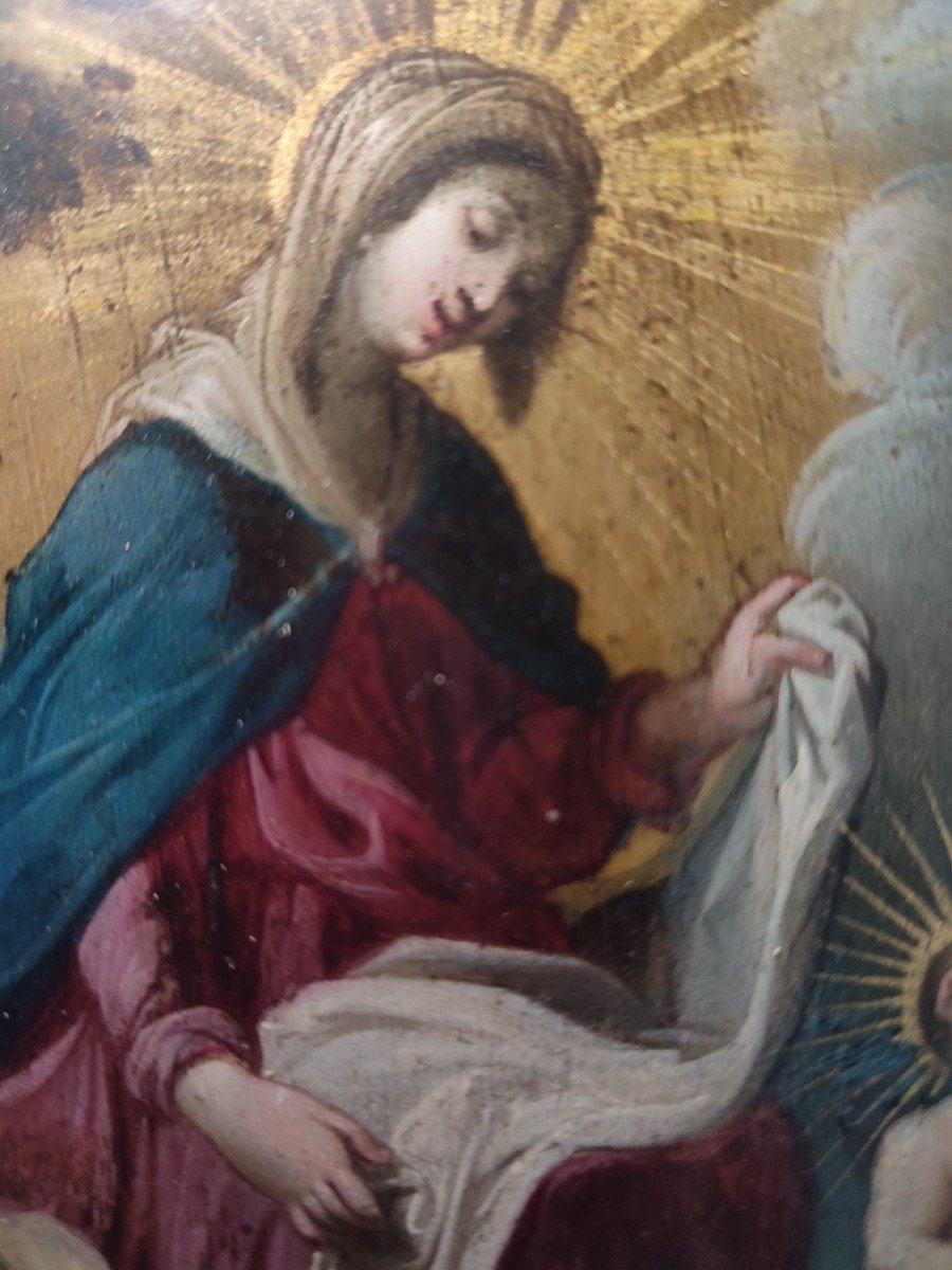 Pittura su rame raffigurante Madonna e Bambino con i santi Antonio e Francesco. Firmato Sadeler -photo-3