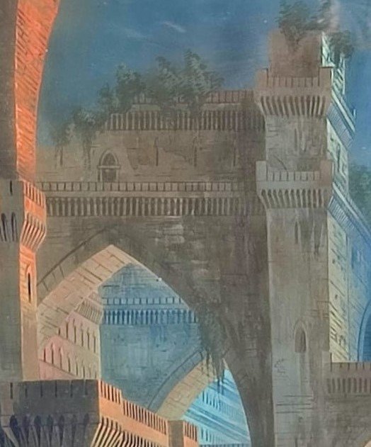  "Duello al chiaro di luna". Tempera Su Cartone Attribuibile A Ippolito Caffi-photo-3