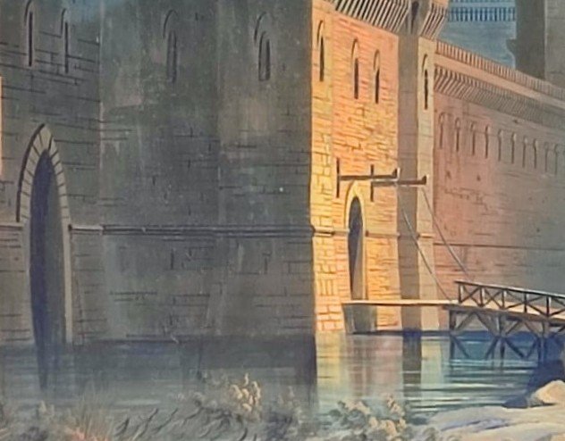  "Duello al chiaro di luna". Tempera Su Cartone Attribuibile A Ippolito Caffi-photo-4