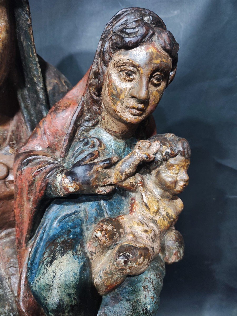 Sant'Anna, la Vergine ed il Bambino. Scultura lignea policroma mitel europea del XV secolo. -photo-4