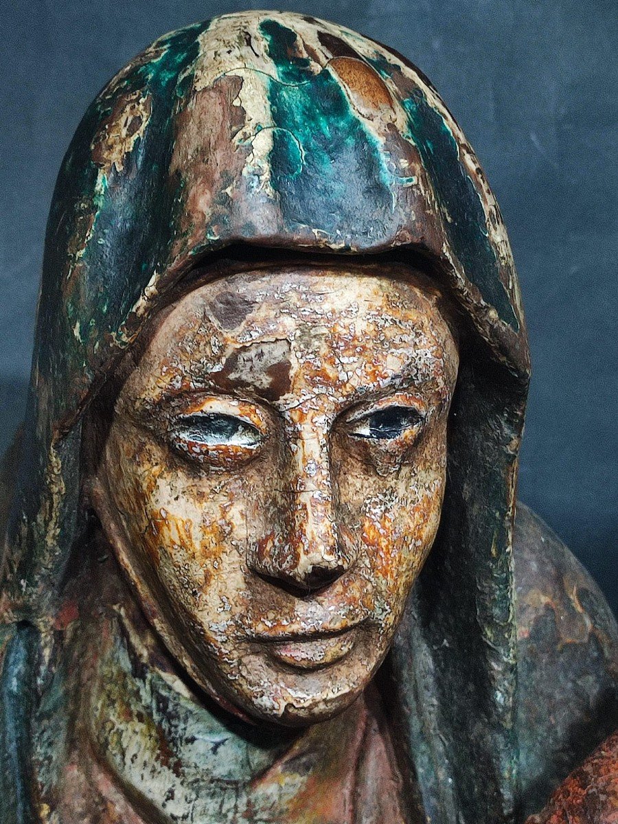 Sant'Anna, la Vergine ed il Bambino. Scultura lignea policroma mitel europea del XV secolo. -photo-3