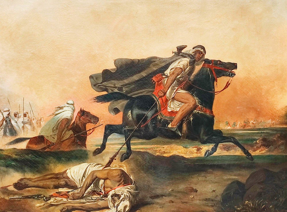 Orientalista spegnolo,  olio su tela originale di cm.80X105 , entro antica cornine -photo-2