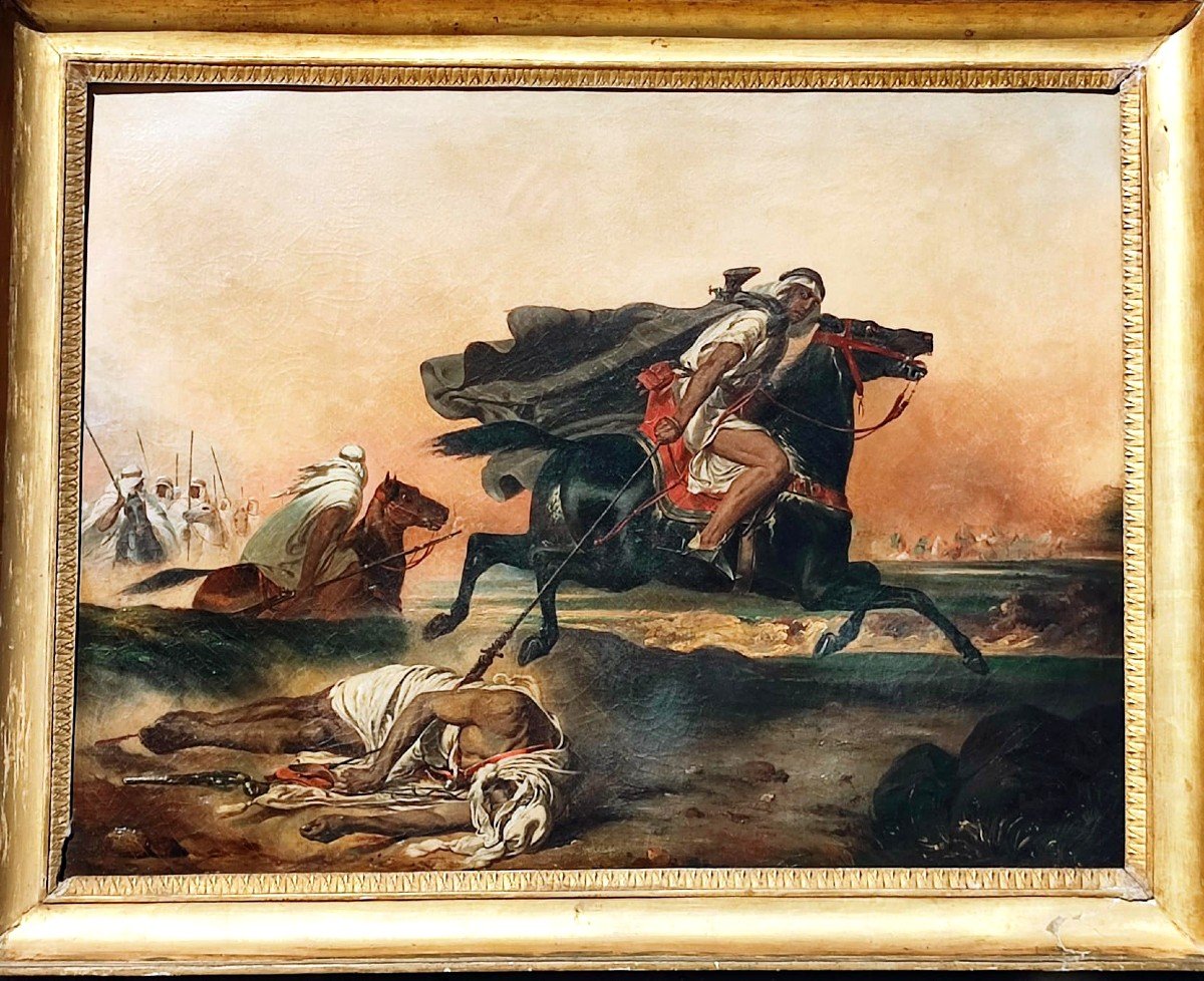 Orientalista spegnolo,  olio su tela originale di cm.80X105 , entro antica cornine -photo-2