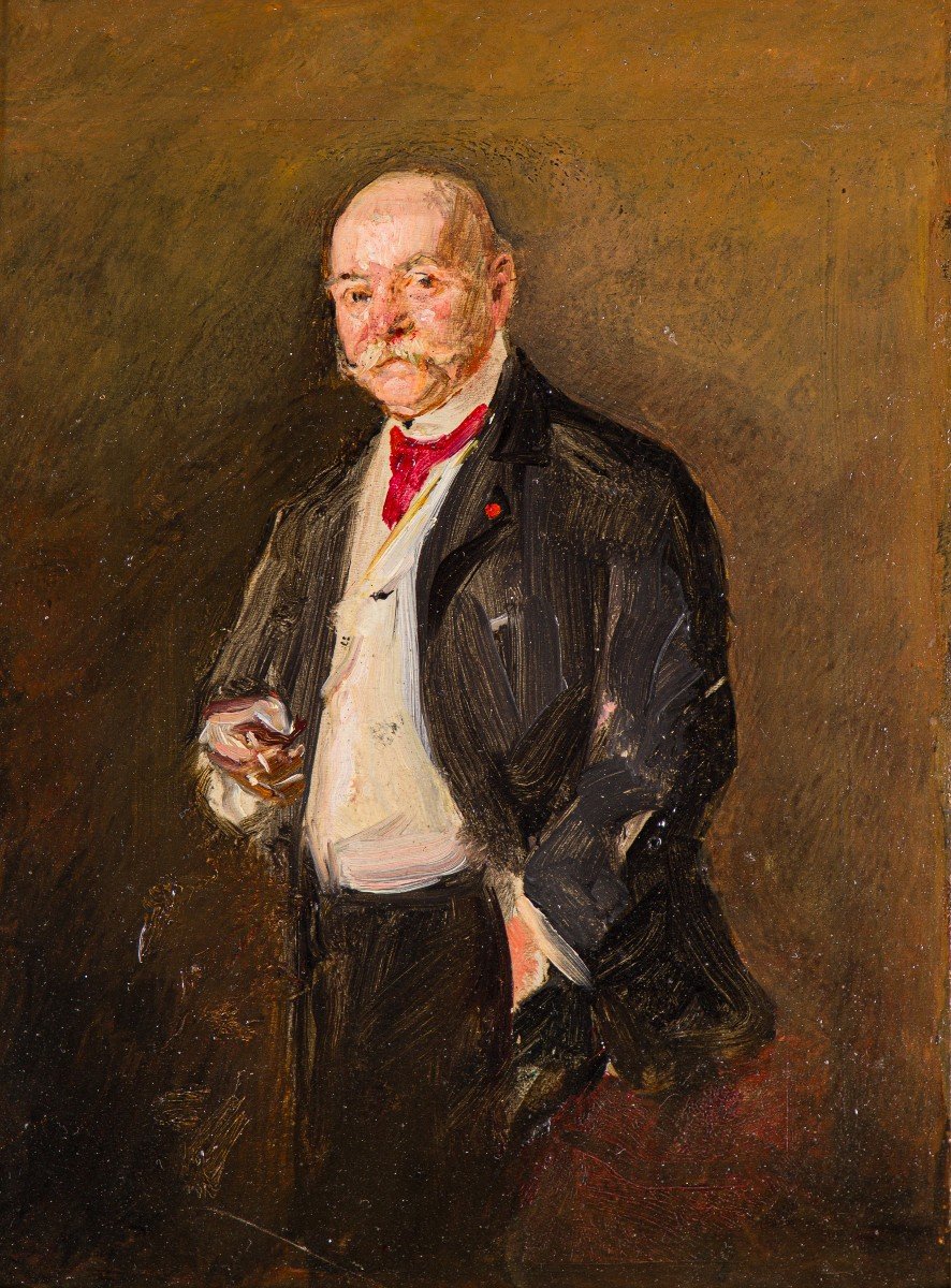 Giovanni Boldini 'Autoritratto, fumando, con foulard rosso e bottone in corallo'. (1922-24)
