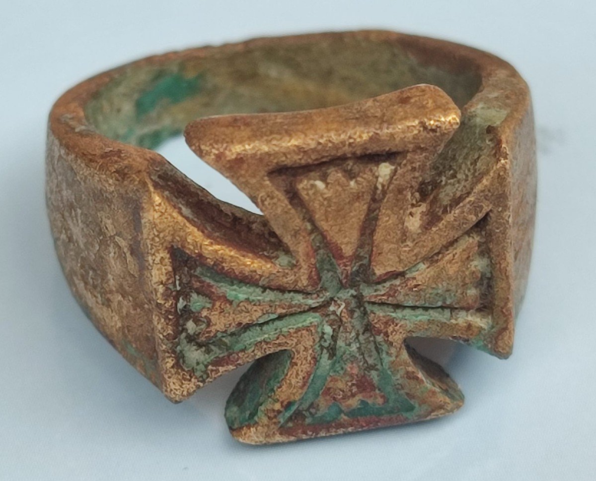 Anello Templare con Croce Patente in 'Oricalco' detto Oro di Corinto.-photo-2