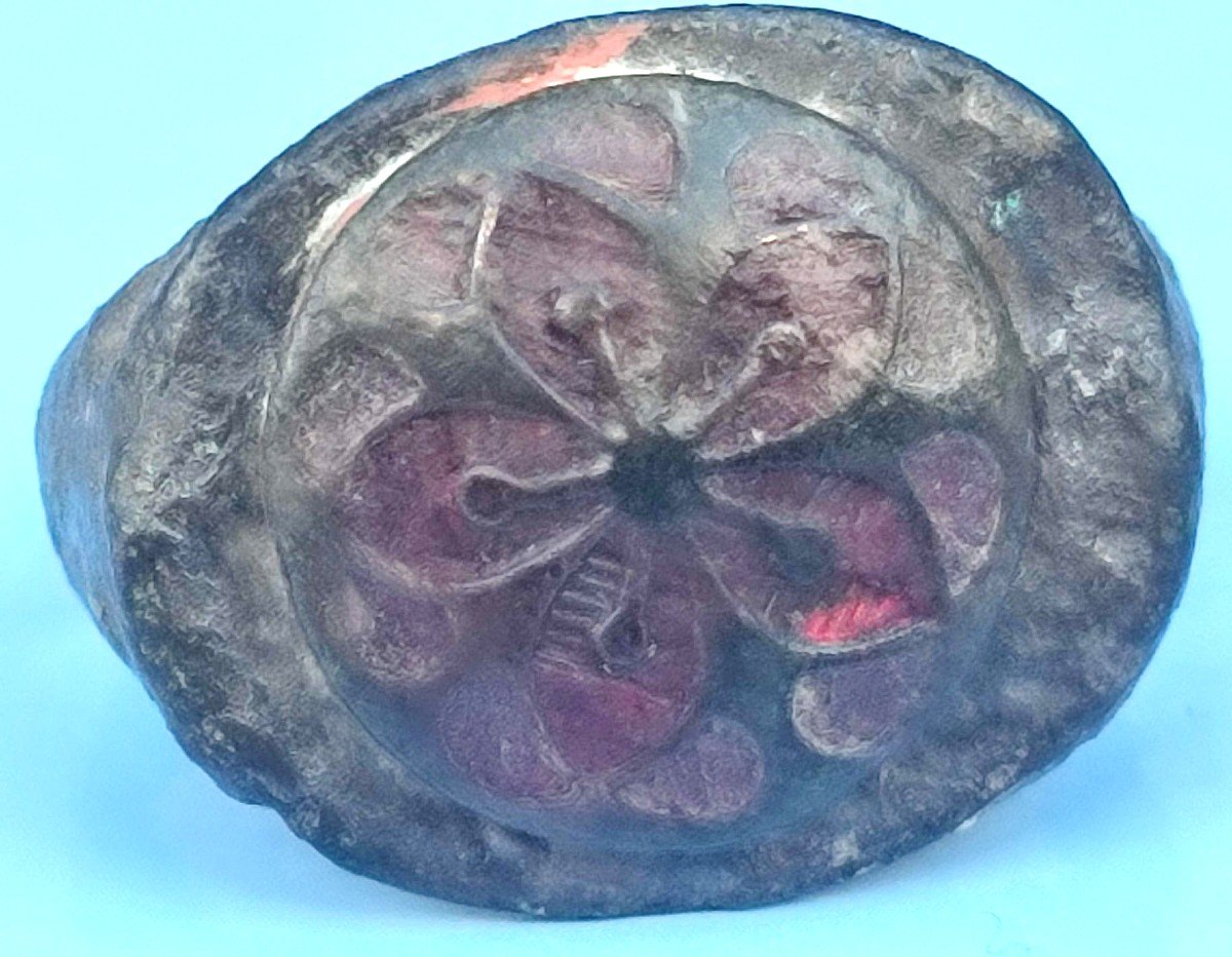 Anello Templare esoterico in rame con tracce di oro. la Rosa  raffigura il Santo Graal--photo-2
