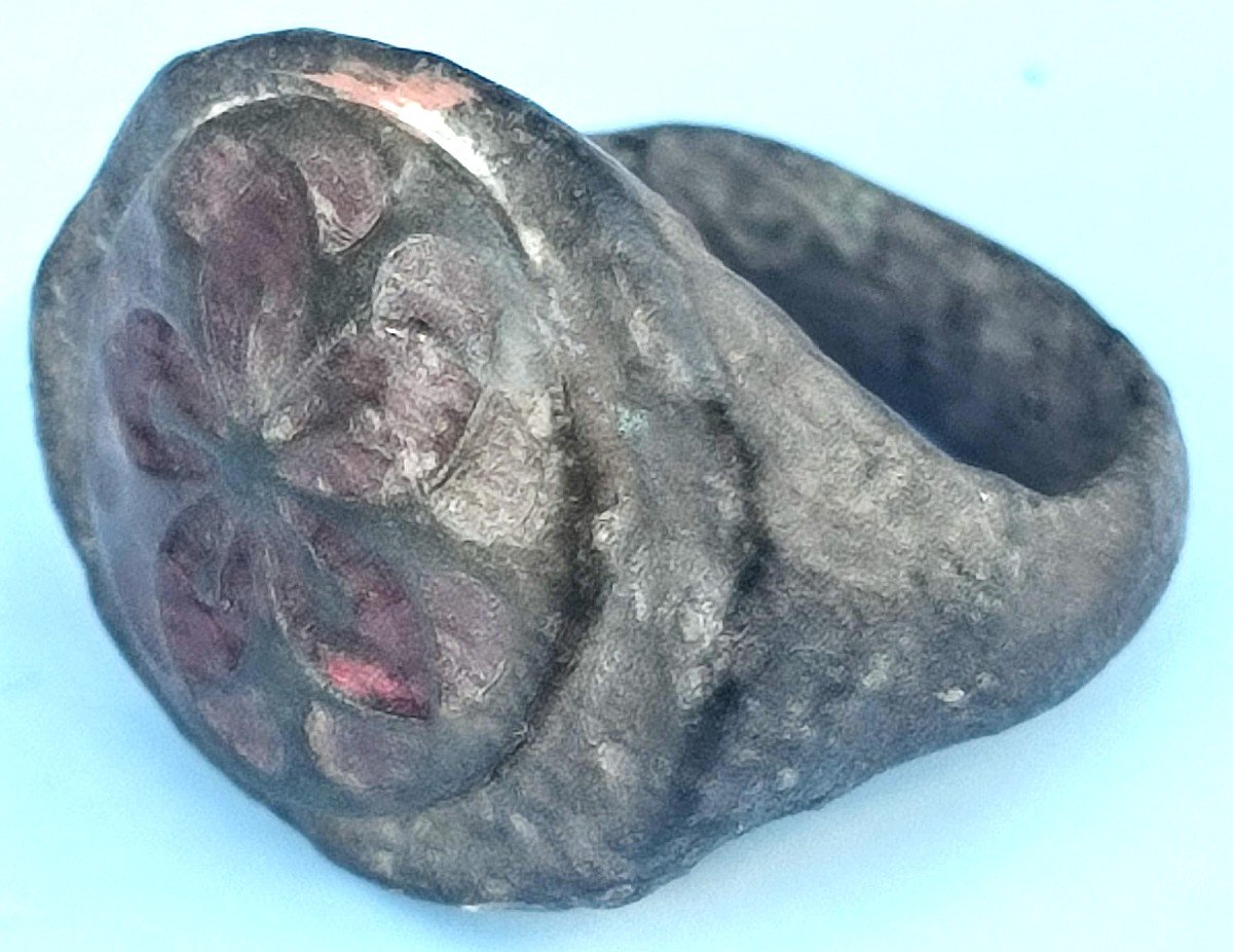 Anello Templare esoterico in rame con tracce di oro. la Rosa  raffigura il Santo Graal--photo-4