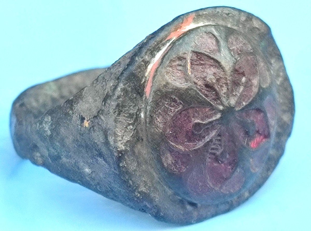 Anello Templare esoterico in rame con tracce di oro. la Rosa  raffigura il Santo Graal--photo-3