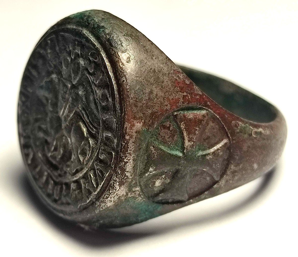 Eccezionale Anello - Sigillo Templare in argento 'Sigillum Militum Xpisti' sec.XII-XIII-photo-2
