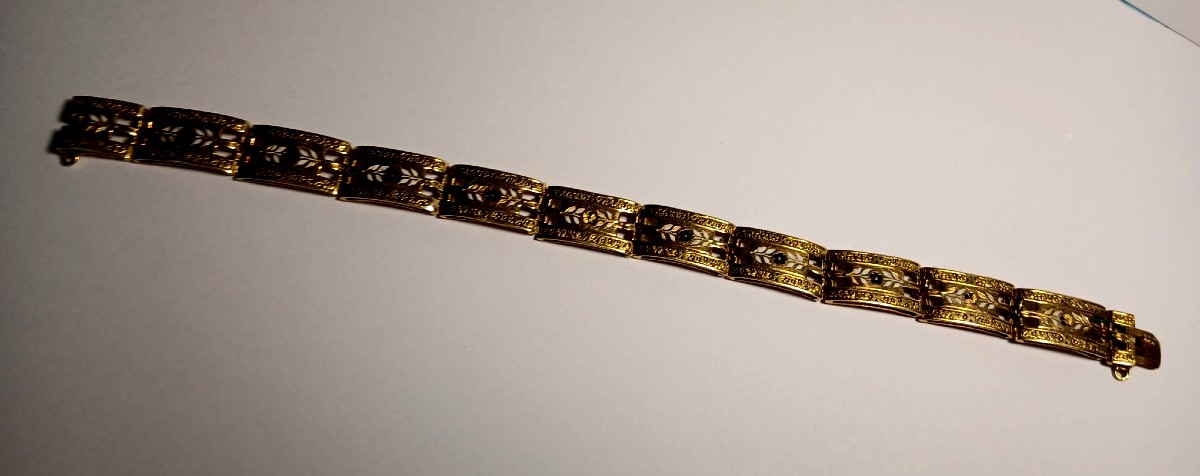 Bracciale snodabile in oro e smalti. Oggettoliberty di manifattura siciliana. -photo-2