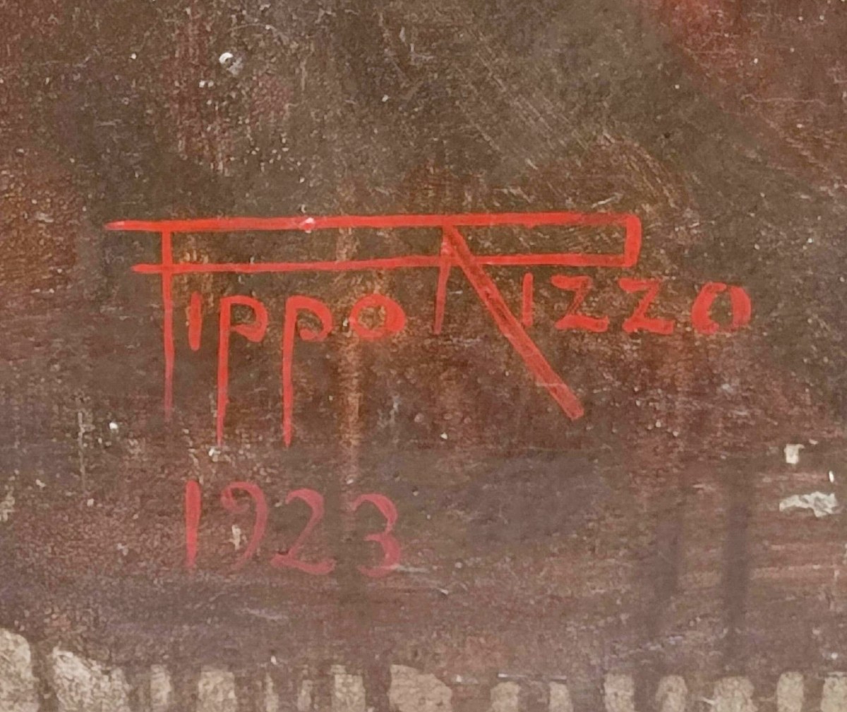 Pippo Rizzo, 'La Partita a Carte' opera firmata e datata 1923. Grande dipinto carico di energia-photo-4