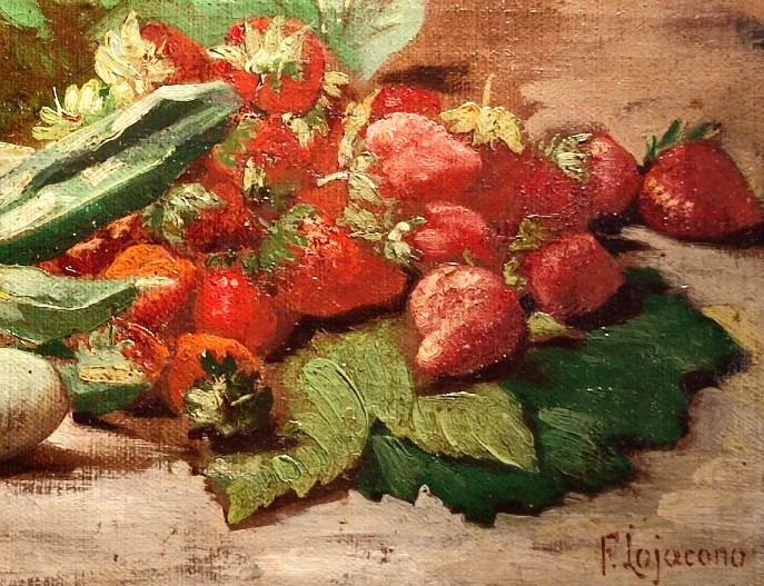 Francesco Lo Jacono ' Mandorle e Fragoloni' - Piccola natura morta del Maestro  siciiano.-photo-3