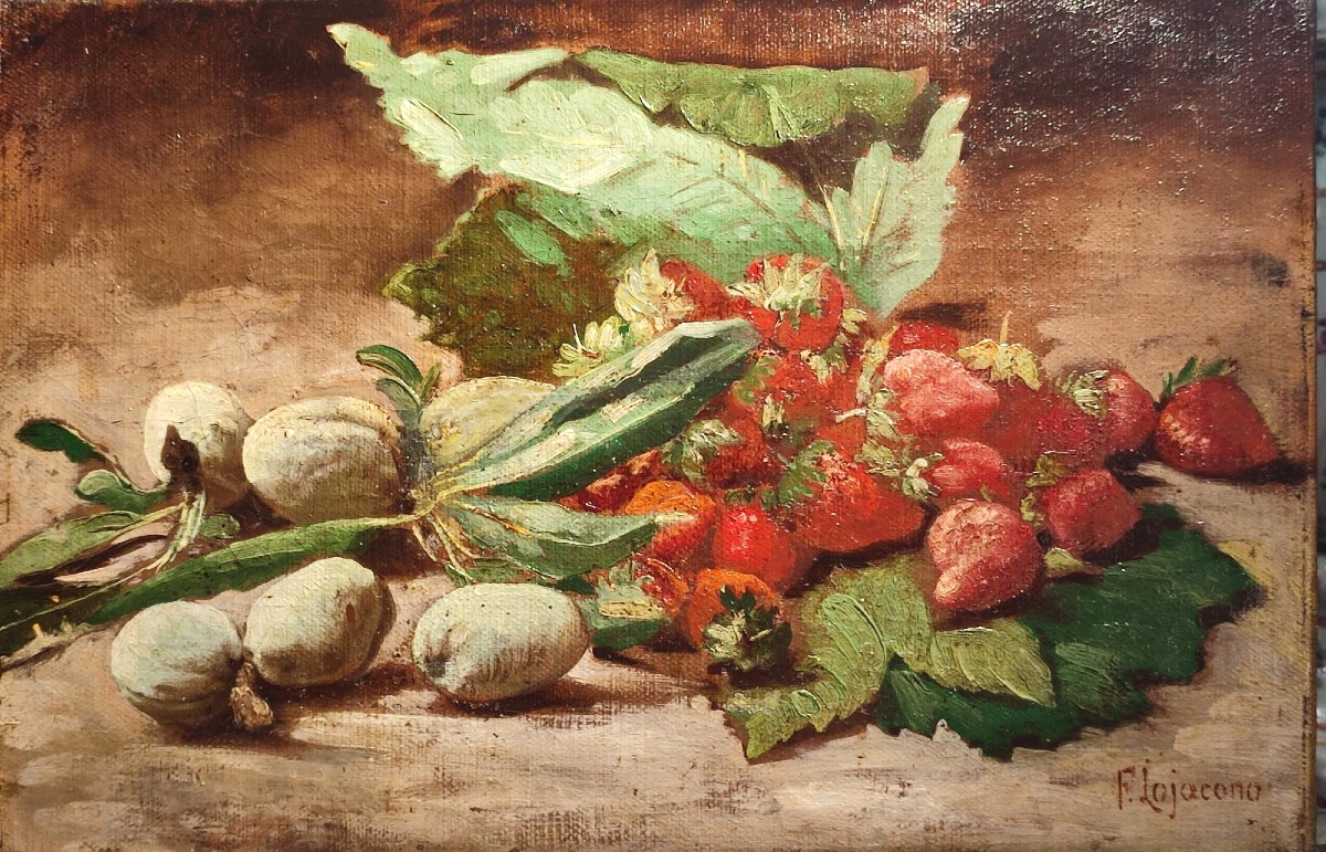 Francesco Lo Jacono ' Mandorle e Fragoloni' - Piccola natura morta del Maestro  siciiano.