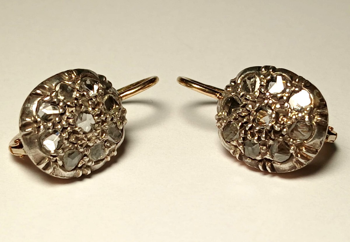 Parure di anello e orecchini in oro coppella e rose di diamante. Sicilia anni 60' (gr.12,5)-photo-4