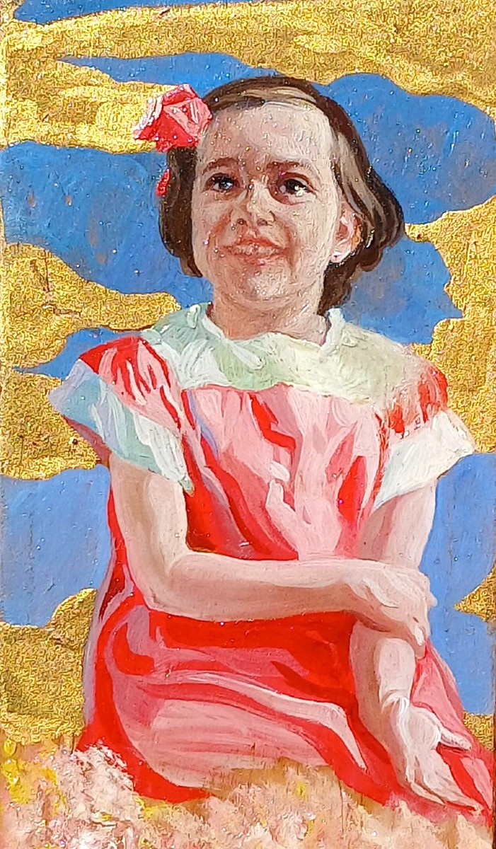 James Ensor Impressionista,   'Bimba con fiocco rosa' scatola dipinta (1880-90).