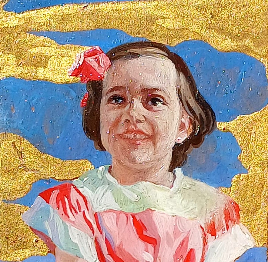 James Ensor Impressionista,   'Bimba con fiocco rosa' scatola dipinta (1880-90).