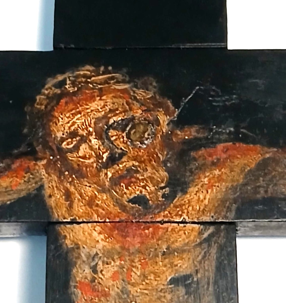 Croce in ebano dipinto con raffigurazione di Cristo - Sicilia o Spagna Sec. XVII-photo-2