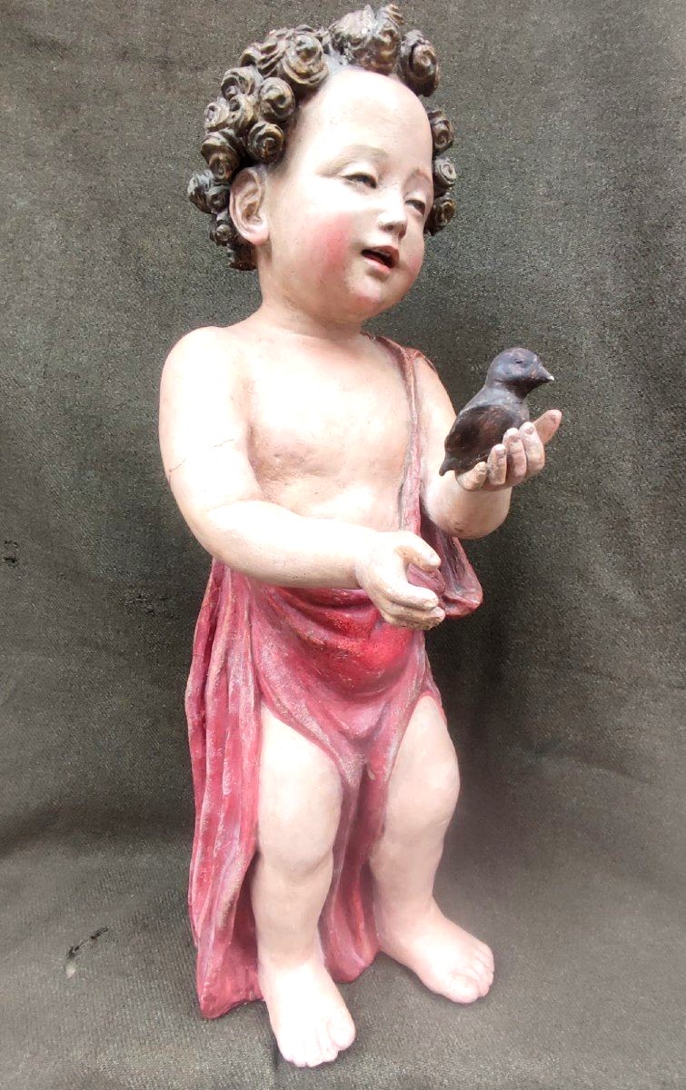 Antonio Begarelli  - Modena - San Giovannino col cardellino. Scultura in terracotta policroma.