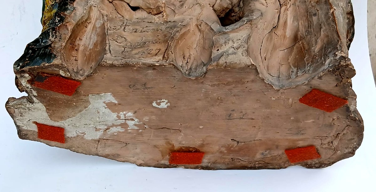 'Compianto su Cristo morto'.  Scultura terracotta dipinta, datata 1627,  firmata Antonio Dalrè-photo-1