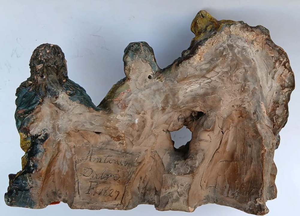 'Compianto su Cristo morto'.  Scultura terracotta dipinta, datata 1627,  firmata Antonio Dalrè-photo-4