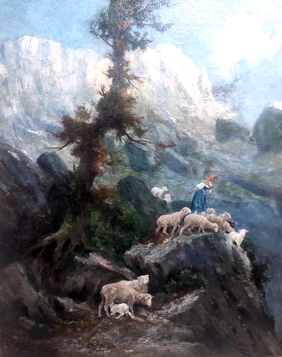 Antonino Leto 'Pascolando su monte Solaro'. Opera ad olio su tela di cm.145x122.