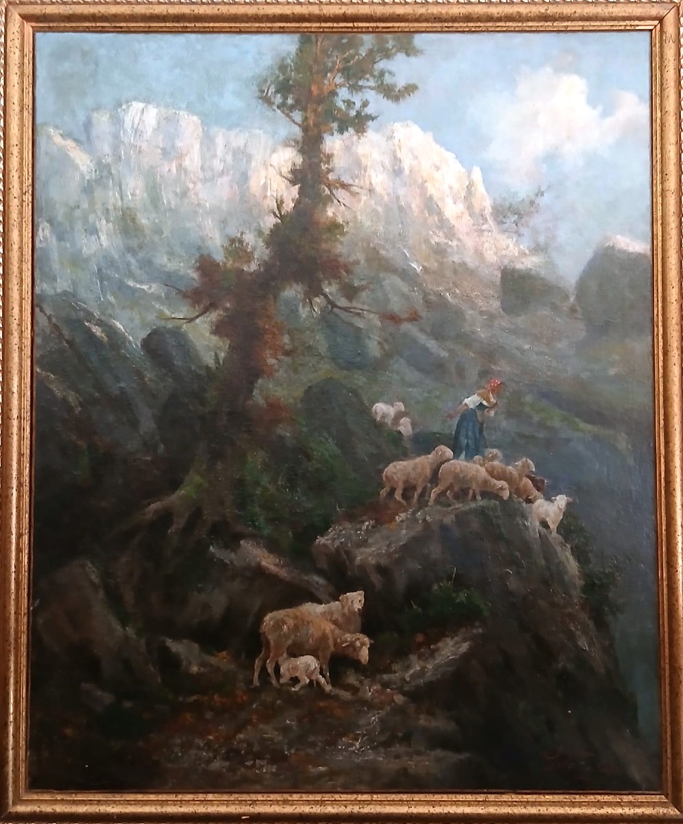 Antonino Leto 'Pascolando su monte Solaro'. Opera ad olio su tela di cm.145x122.