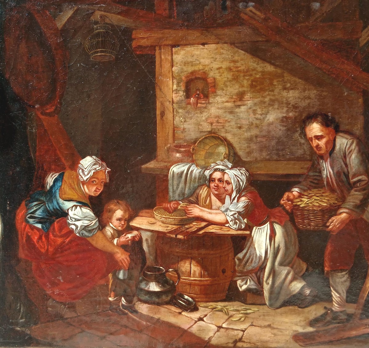  Jean Baptiste Greuze 'La scorpacciata di piselli' Opera firmata. cm 38x46-