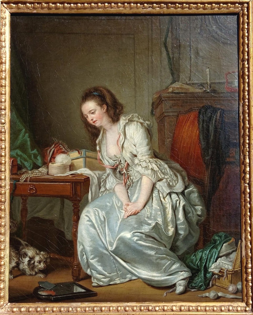 J.B.Greuze 'Lo Specchio Rotto' Replica con  bottega di cm. 56x46. 