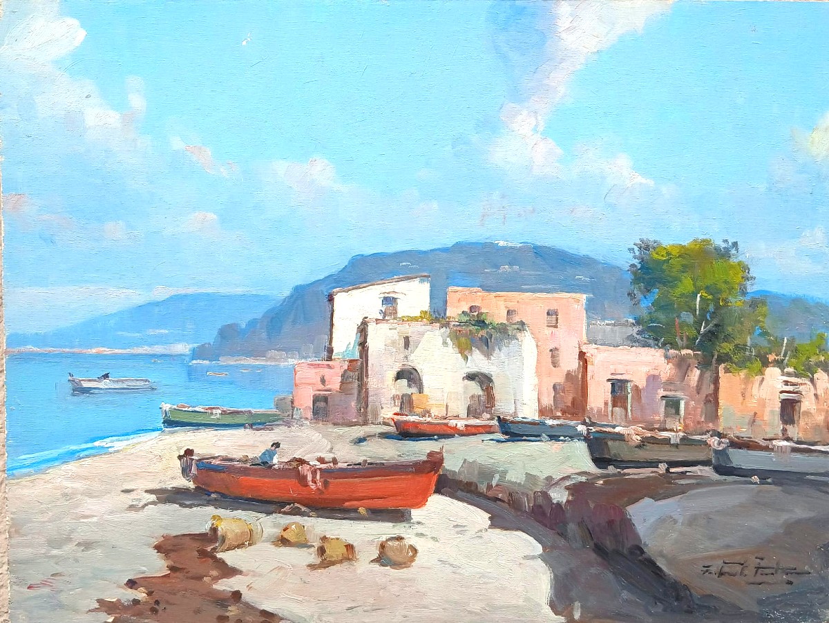 Coppia di Marine della costa mediterranea. Napoli sec. XX. cm 30x40- firmate F.Fontana.-photo-3