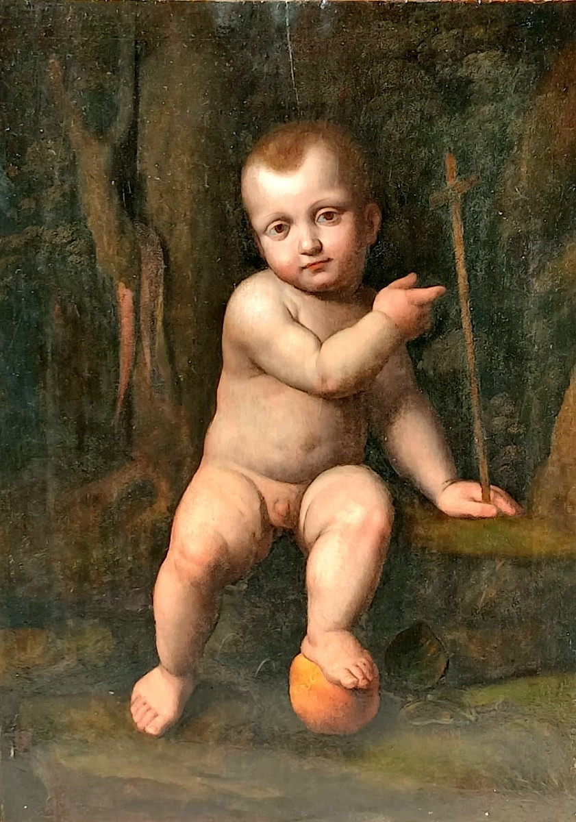 Marco D'Oggiono (Oggiono 1475-Mi 1524) 'San Giovannico'. Opera Leonardesca su tavola di pioppo.