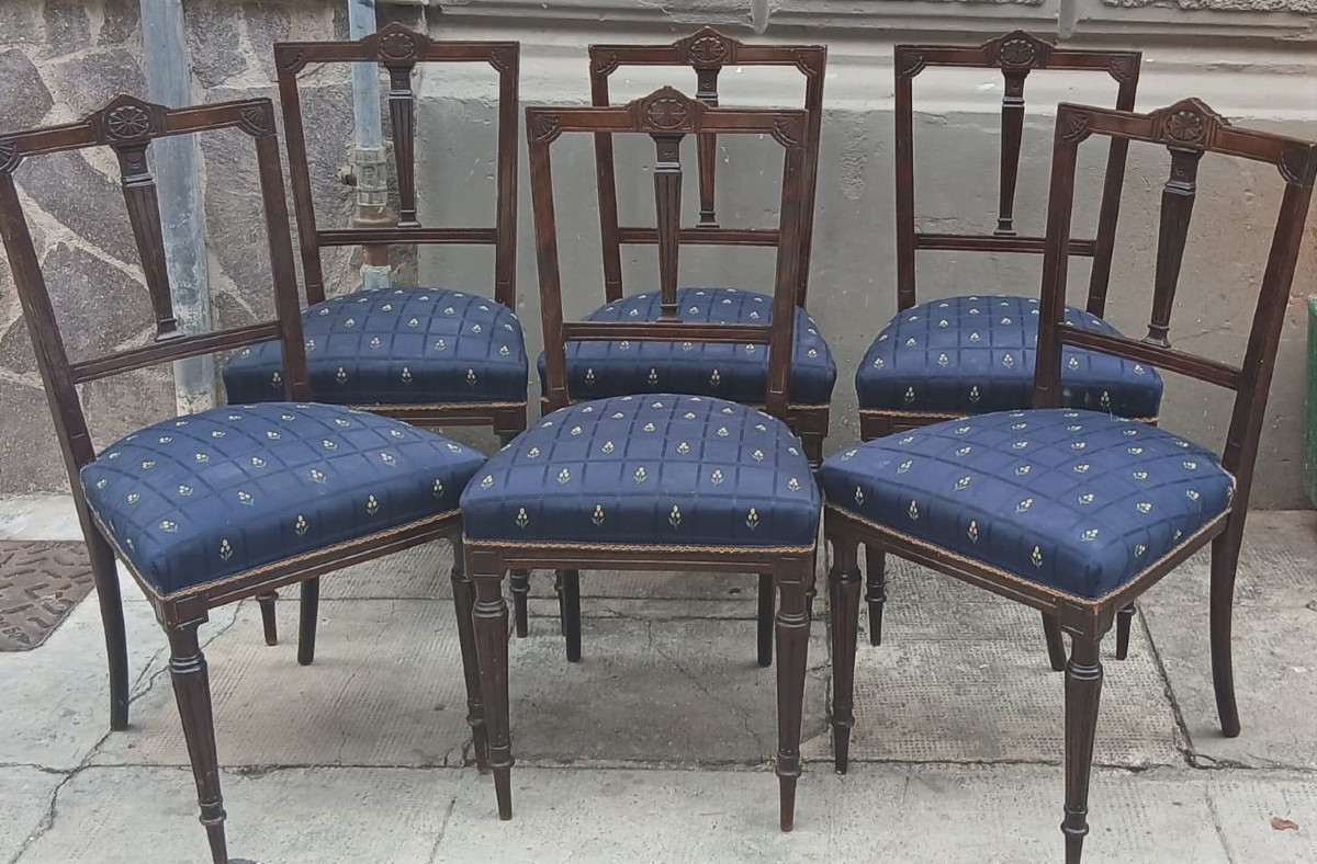 Set di sei sedie Edoardo VII in legno massiccio 