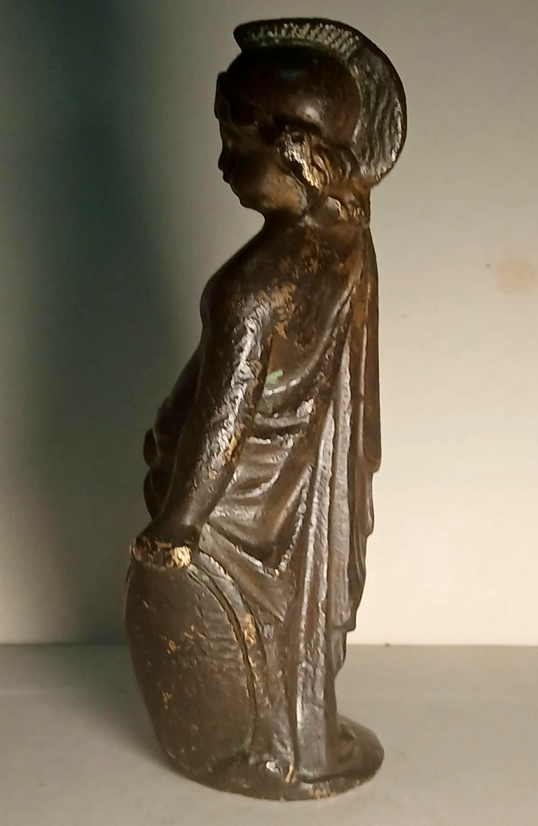 'Marte Bambino'. Bronzo a patina bruna con elmo e scudo. Scuola padovana rinascimentale. cm 10 -photo-3