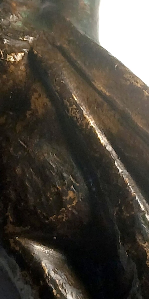 'Marte Bambino'. Bronzo a patina bruna con elmo e scudo. Scuola padovana rinascimentale. cm 10 -photo-2