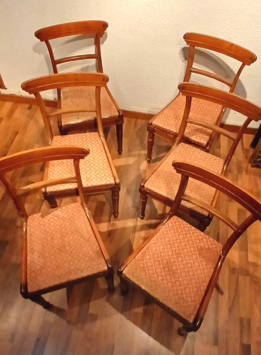 Sei sedie austriache Biedermeier in legno di ciliegio massiccio, spalliere a conca. 1830-photo-2