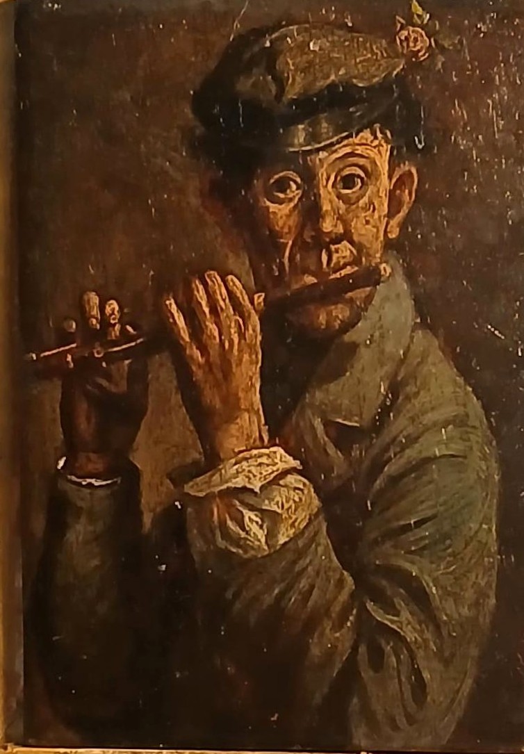 Il Flautista con fiore sul cappello. Tavoletta dipinta ad olio di cm 12 x 8 scuola 800 inglese -photo-4