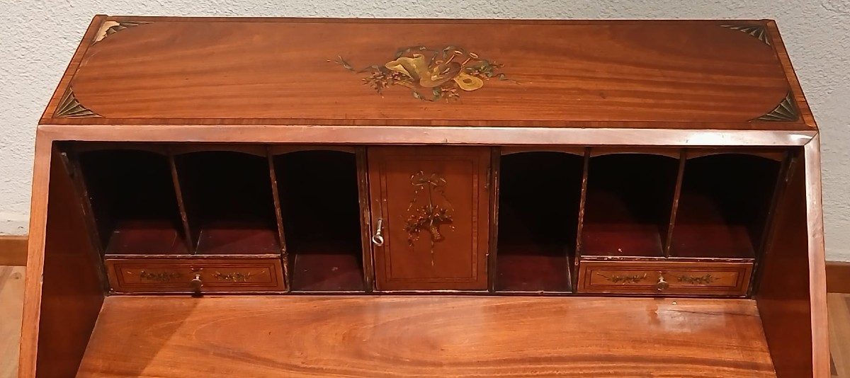 Ribaltina stile Sheraton in mogano massello finemente dipinto. Inghilterra fine 800--photo-4