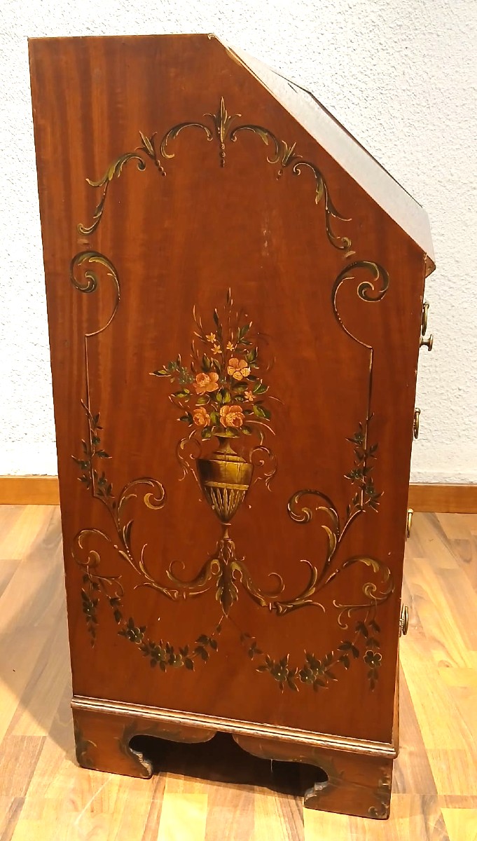 Ribaltina stile Sheraton in mogano massello finemente dipinto. Inghilterra fine 800--photo-1