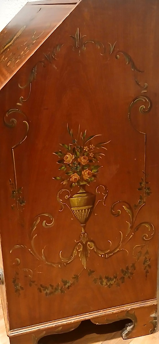 Ribaltina stile Sheraton in mogano massello finemente dipinto. Inghilterra fine 800--photo-2