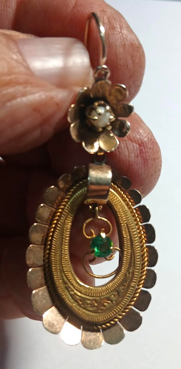 Boucles d'oreilles en or 14 carats ciselé, . Poinçons du Royaume des Deux-Sicile 1830-photo-4