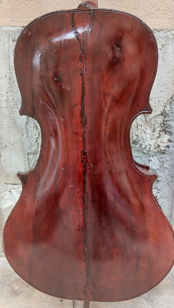  Contrabasso 4/4 a tre corde, di liuteria italiana, altezza cm.185 circa, databile verso 1830-photo-4