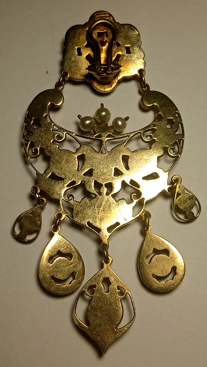 Orecchini Rinascimento di  Desin 1970 firmati 'Percossi Papi' argento 925 dorato- cm.8,5-photo-3