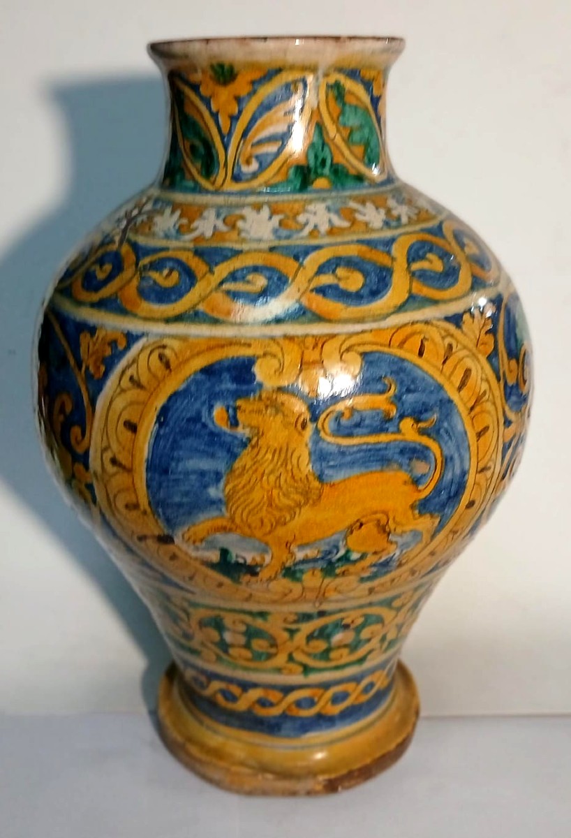 Boccia in Maiolica città di Palermo primissimi del XVII secolo . Leone passante al centro.-photo-4