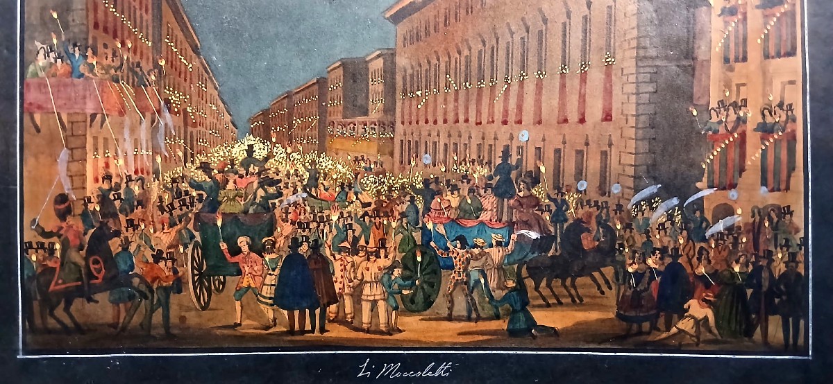 Ippolito Caffi 'Li Moccoletti', la festa del Carnevale a Roma.  Replica del soggetto  (1841)-