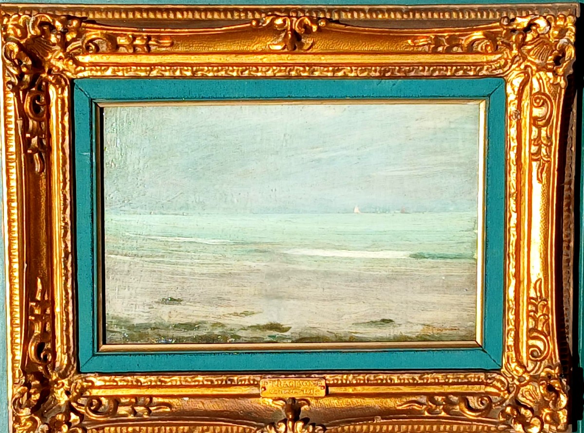 Pietro Fragiacomo'Una Vela in lontananza'.  Opera firmata e autenticata . Venezia 1891,  -photo-2