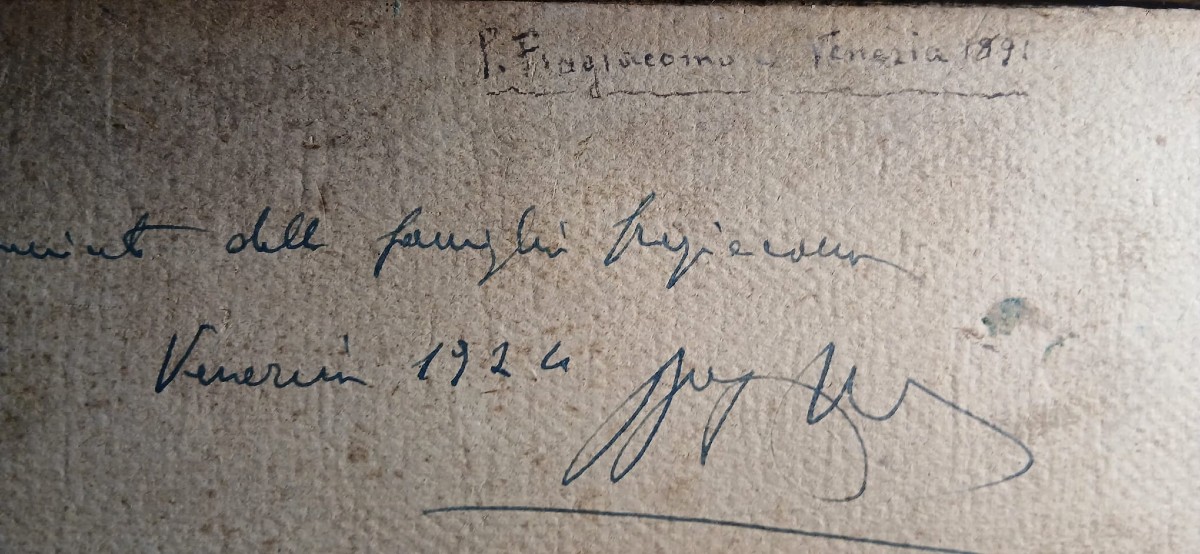 Pietro Fragiacomo'Una Vela in lontananza'.  Opera firmata e autenticata . Venezia 1891,  -photo-3