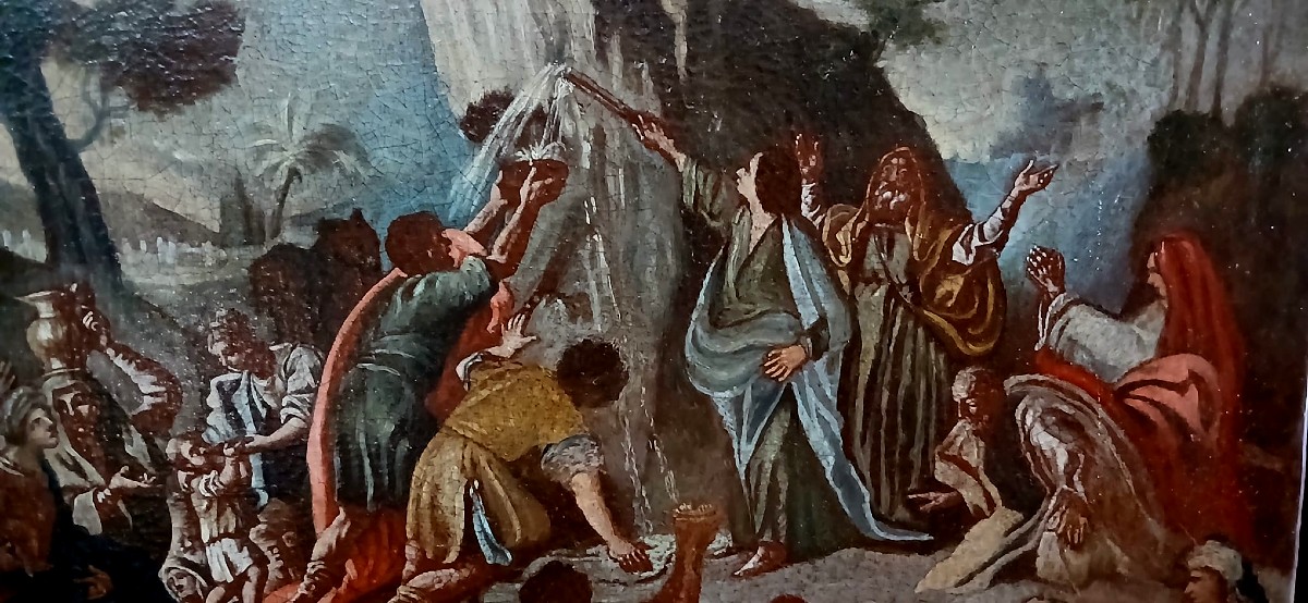 Angelo Solimena 1629-1716 (attribuibile) . Mosè fa scaturire l'acqua dalle rocce cm 48x60-photo-3