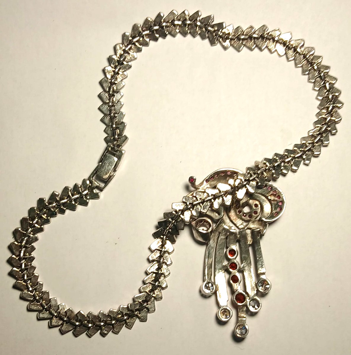 Collana Barocca in argento sterling con brillanti sintetici granati e marcassite. Anni 1970-photo-4