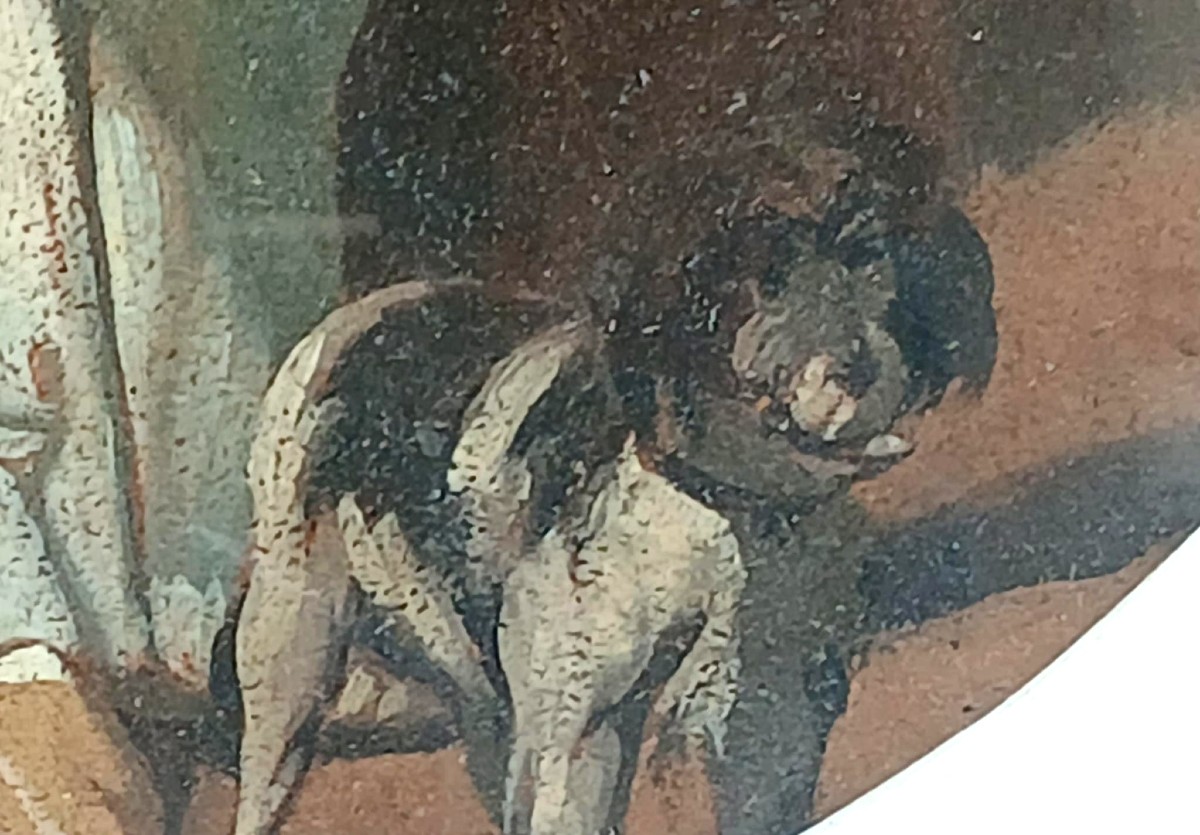 Jean Pezous, 'Pierrot Musicista'. Olio su cartone pressato databile cerso il 1850. Opera inedit-photo-3