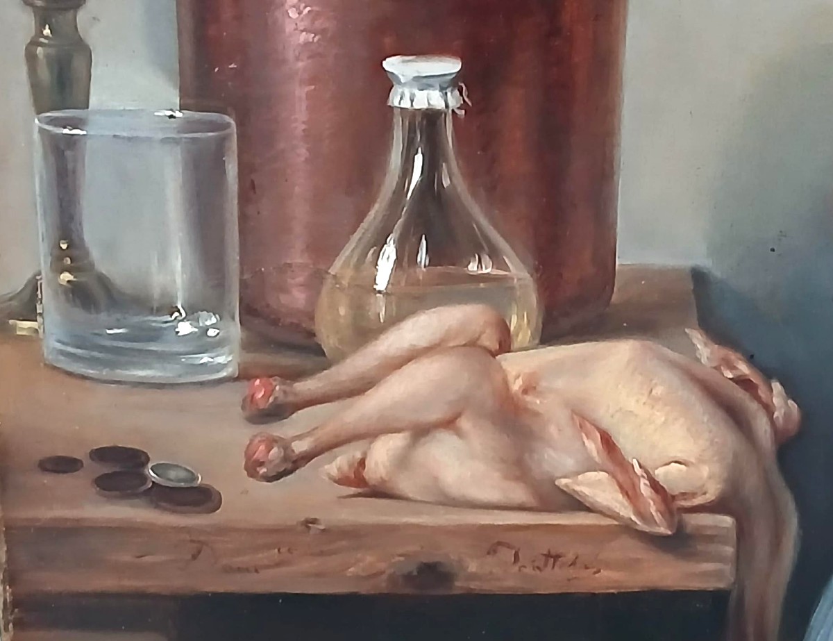 Dipinto Biedermeier ad olio su tela 'Gioie di Mamma' cm.119x94-photo-3